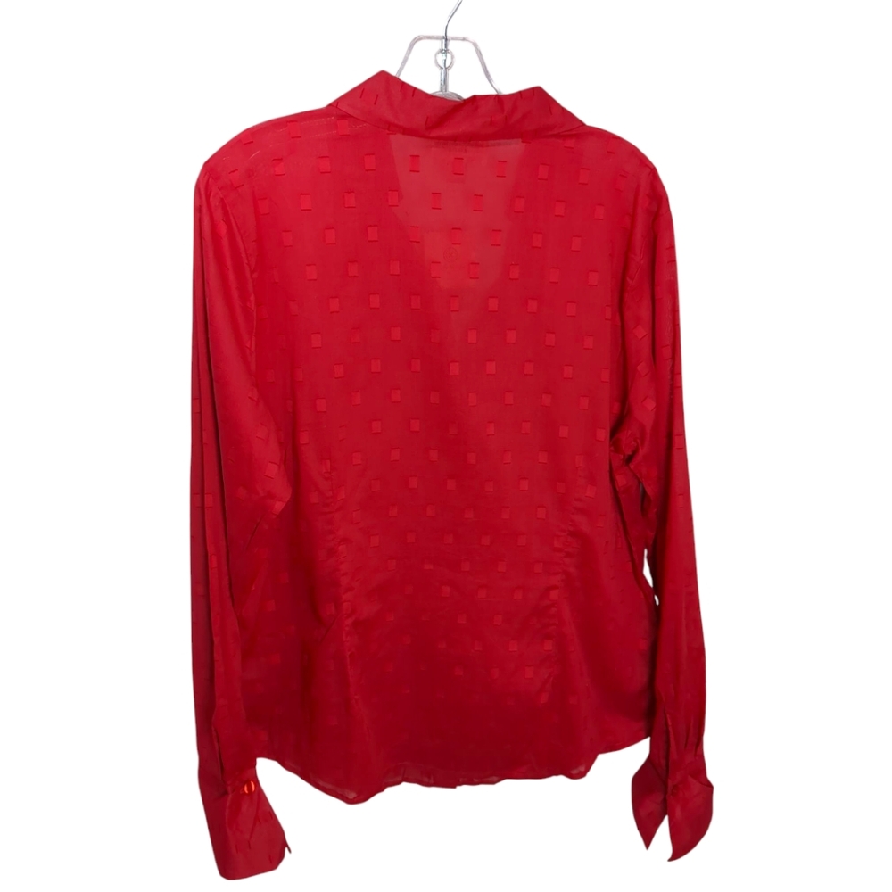 Coldwater Creek Red 100% Cotton Jacquard Sheer Top/ Blouse SZ L NEW - Picture 3 of 6